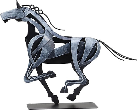 Horse Statue, Unique Metal Art Sculpture for Vintage Home Decor, Modern Decor, Gift for Horse Lovers (Grey)