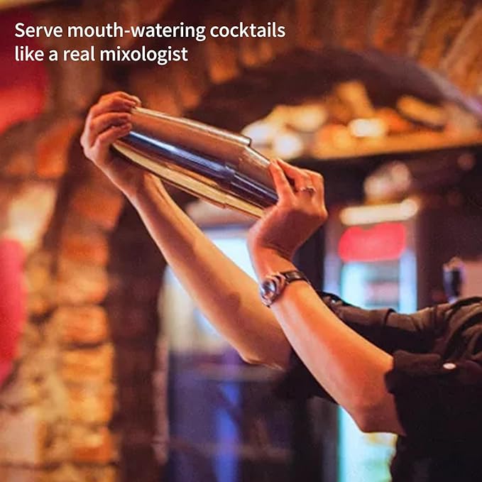 Boston Cocktail Shaker Bar Set, Weighted Boston Shaker Tins, Bartender Kit with 18oz & 28oz Mixed Drink Shaker, Hawthorne Strainer, Double Measuring Jigger - Silver