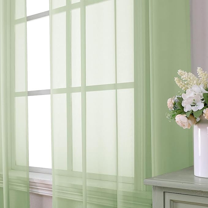Aiyufeng Light Green Sheer Curtains 63 Inch Length 2 Panels Set for Living Room, Light Filtering Green Window Sheers Drapes for Bedroom, Each 42" W x 63" L
