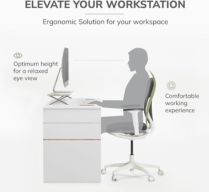 Anji Mountain Monitor Stand - Desktop Organizer & Laptop Riser, Ergonomic Monitor Riser, Space-Saving Monitor Stand for Desk, Durable Construction, Easy Assembly, Ideal for Home & Office,White Wash
