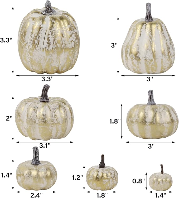 winemana 46 Pcs Assorted Size Artificial Pumpkins Fall Decorations, Gold Foam Pumpkin Autumn Decor, Decorative Faux Pumpkin for Halloween Thanksgiving Table Centerpiece Mantle Bowl Wedding Party