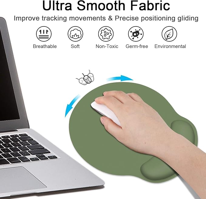 Britimes Green Ergonomic Mouse Pad Set with Wrist Rest Non-Slip Rubber Base Wrist Cushion Support and Coasters Mousepad with Wrist Support for Computer Keyboard and Desk