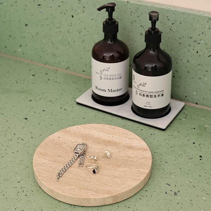 8" Natural Travertine Ring Dish Jewelry Tray for Women Gift - Marble Trinket Dish for Key Earring Nightstand - Candy,Fruit, Nut, Snack Serving Tray for Table, Home Decor (Beige Travertine)