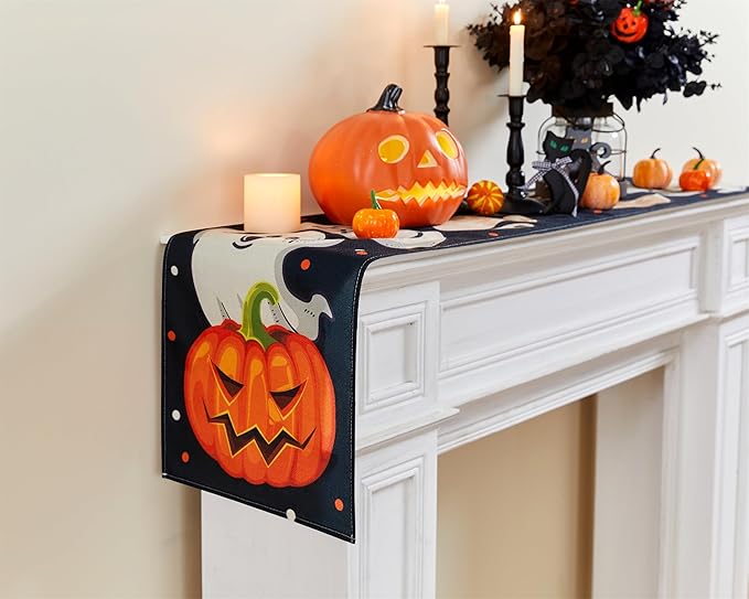 YATOJUZI Black Cat Table Runner - Halloween Table Runners Black Cat Ghost Pumpkin Decorations Decor for Home Kitchen Dining Table Halloween Party - 13x72 Inch