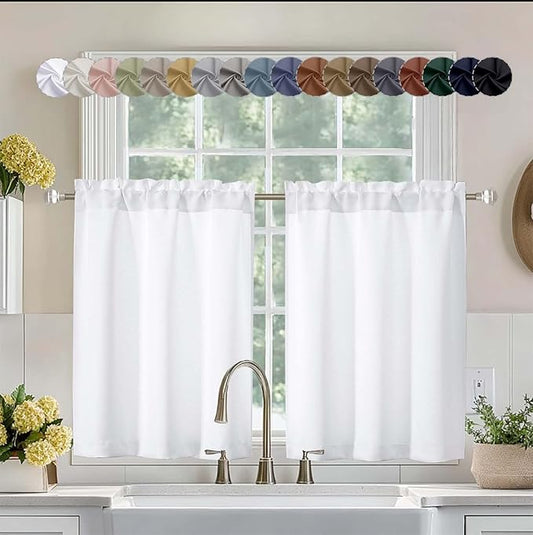 Aiyufeng Pure White Curtains 36 Inches Long 2 Panels, Room Darkening Half Window Rod Pocket Privacy Short Curtains, Thermal Insulated Curtain Tiers for Kitchen Bathroom Shades, W40 x L36 Inch