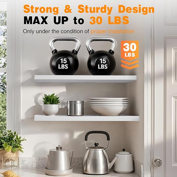 BAYKA Floating Shelves, 48 inch Wall Mounted Rustic Wood Shelves for Bathroom, Bedroom, Living Room, Kitchen, Office, Hanging Shelf for Books/Storage/Decor(White,Set of 2)