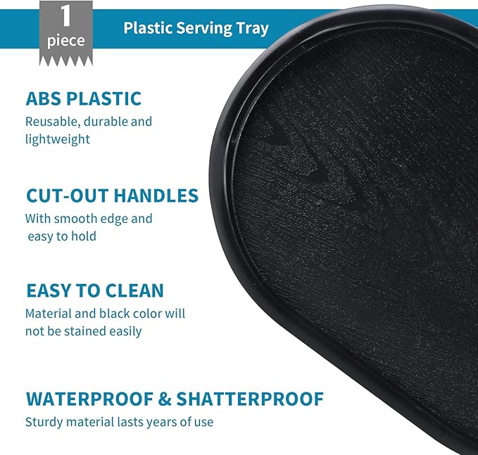 MDLUU Plastic Serving Tray, 17.1-Inch Long Ottoman Tray with Cutout Handles, Oval Butler Tray for Breakfast in Bed, Coffee Table Decor, Party (Large)