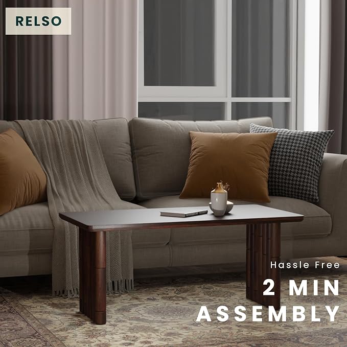 Bambos Coffee Table - Solid Mango Wood Center Table – Handcrafted Living Room Furniture for Apartment, Patio, Home Decor - Compact Sofa Table, Easy Assembly, Modern Accent Piece with Walnut Finish