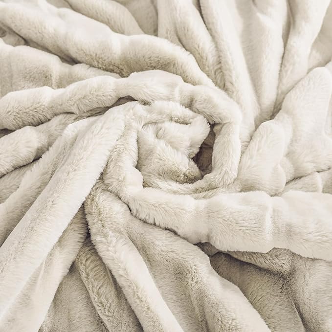 NEXHOME PRO Faux Fur Throw Blanket, Cozy Fluffy Soft Blanket or Couch Sofa Bed Living Room Decorative, Reversible Puffy Thick Warm Blanket for Winter 60"X80" Beige