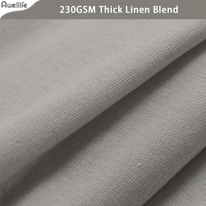 Awellife Farmhouse White Shower Curtain Button Linen Textured Woven Fabric,Country Style (White & Grey, 72" W x 72" L)