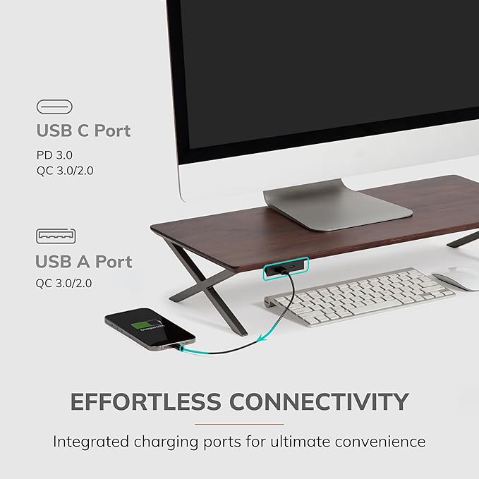 Anji Mountain Monitor Stand - Desktop Organizer & Laptop Riser, Ergonomic Monitor Riser, Space-Saving Monitor Stand for Desk, Durable Construction, Easy Assembly, Ideal for Home & Office,Walnut