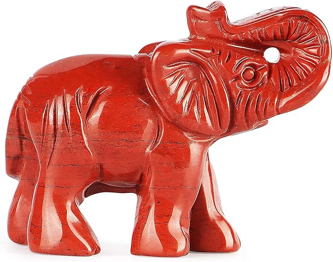 SMQ 2.0" Red Jasper Crystal Elephant Figurine Decor Women Gift Hand Carved Gemstone Good Luck Elephant Statue Decoration Healing Animal Stone for Home Office Living Room