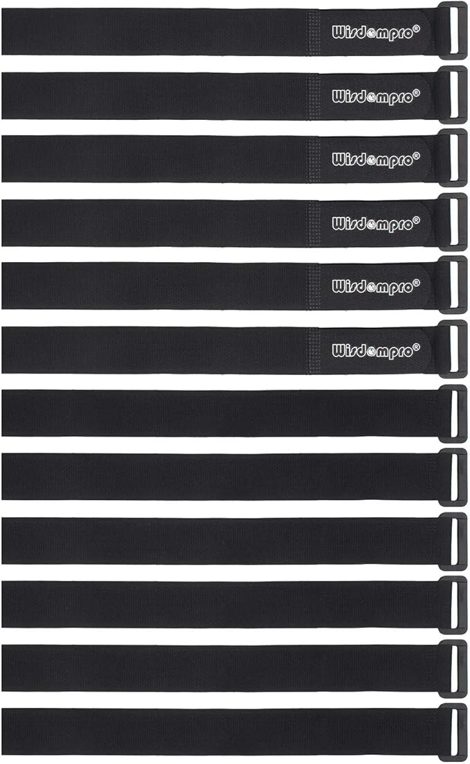 12 Pack 1 x 18 Inches Hook and Loop Reusable Fastening Cable Tie Down Straps by Wisdompro - Reusable, Durable Functional Cinch Strap to Keep Your Home, Office, Workspace from Tangled Messes of Cords