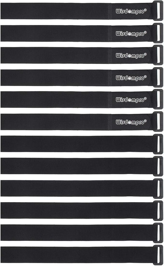 12 Pack 1 x 18 Inches Hook and Loop Reusable Fastening Cable Tie Down Straps by Wisdompro - Reusable, Durable Functional Cinch Strap to Keep Your Home, Office, Workspace from Tangled Messes of Cords