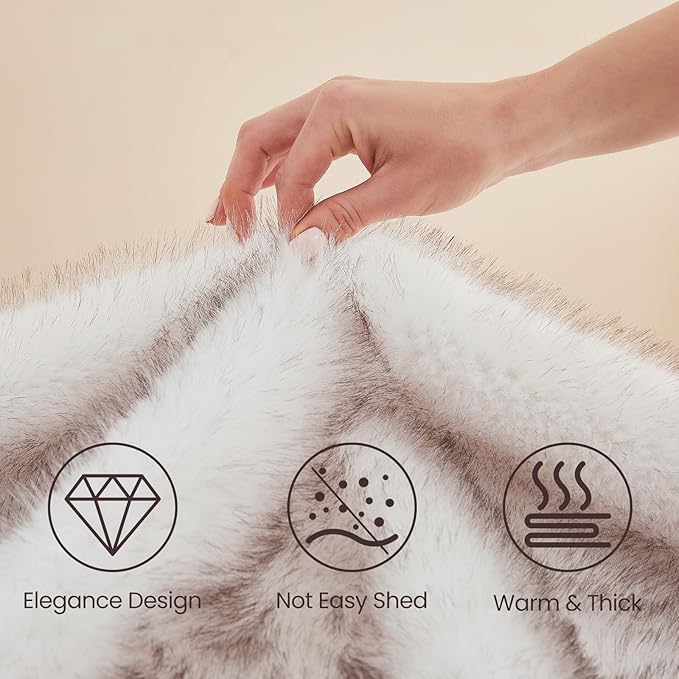 L'AGRATY Faux Fur Throw Blanket: 60''x 80'' Luxury Fluffy Plush Thick Faux Fur Blanket for Bed Couch Sofa - Cozy Soft Fuzzy Blankets for Women Man: Minky Couture Decoration Blanket (White Beige)