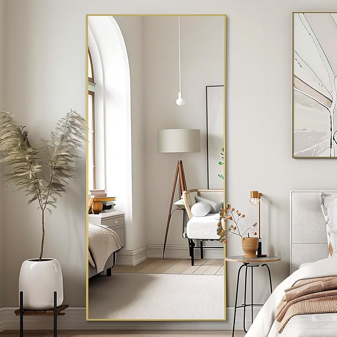 Full Length Mirror, 71"x32" Large Floor Mirror Free Standing, Gold Full Body Mirror for Bedroom Living Room Gym, Shatterproof Tempered Glass