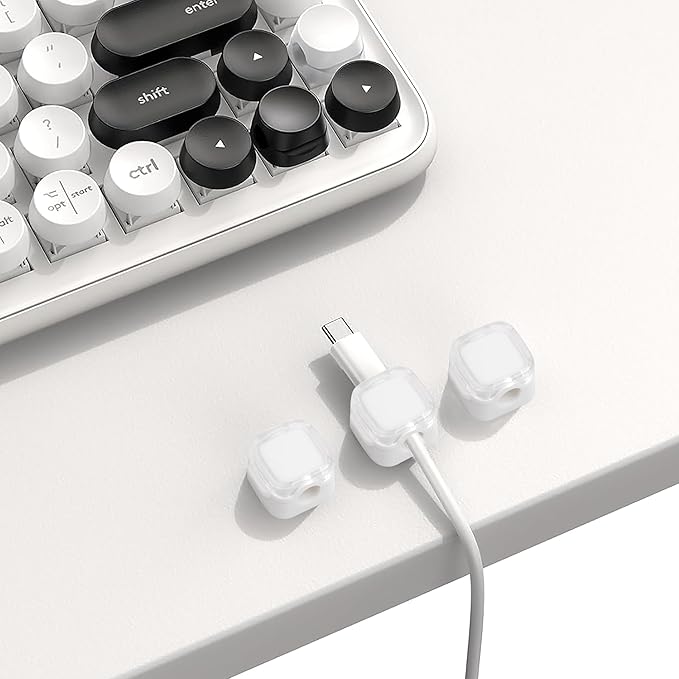 6 Pcs Cable Management Clips for Home Office Desk Cord Keeper Organizer Accessories Charger USB Wire Organizer Cord Holder for Nightstand Automotive (White)