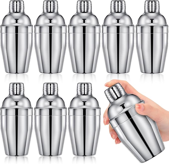 Nitial 9 Pcs Bar Cocktail Shaker Professional Stainless Steel Martini Drink Mixer with Built-in Strainer for Bartending No Leaks Boston Shaker for Bar Party Drink Mixing Tool(8 oz)