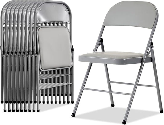 Karl home 10 Pack Grey Folding Chairs with Padded Seats for Outdoor & Indoor, Portable Stackable Commercial Seat with Steel Frame for Events Office Wedding Party, 330lbs Capacity