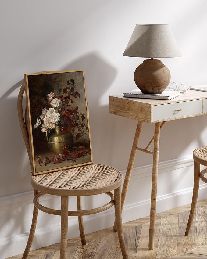 VIYYIEA Floral Large Framed Wall Art, Rose Bouquet Flower Vintage Art Decor Room Aesthetic, 16X24 Inch Canvas Print Artwork, Farmhouse Still Life Painting Wall Decor for Bedroom Bathroom Office