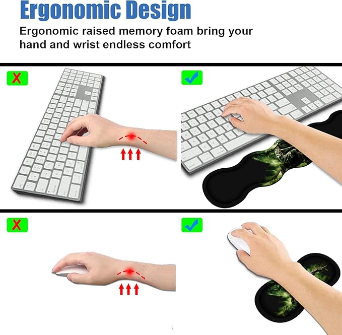 4 in 1 Ergonomic Memory Foam Mouse Pad Wrist Rest Set, Large XXL Gaming Desk Pad + Keyboard Wrist Rest + Mouse Wrist Cushion + Coaster for Home Office Study Gaming, American Army Troops Soldiers