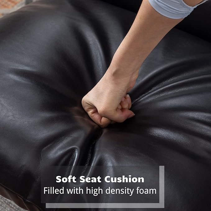 HEAH-YO Modern Accent Chairs Set of 2, PU Faux Leather Living Room Chairs with Removable Cushion and Solid Metal Frame, Comfy Reading Chairs for Bedroom, Black