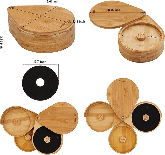 Margarita Salt Rimmer Set | 3-Tier Bamboo Salt Rimmer for Cocktails | Bartender Accessories & Home Bar Gift | Complete Margarita Kit