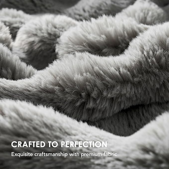 EverGrace Ultra Soft Luxury Fluffy Faux Rabbit Fur Throw Blanket, Thick Warm Bubble Throw for Bed, Cozy Plush Reversible Blankets for Couch, Chair, Sofa, Grey, 50x60 Inches