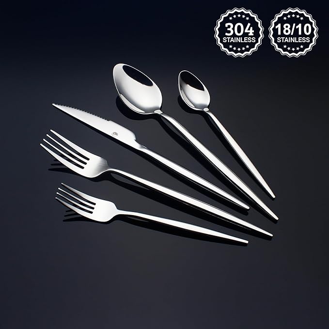 20 Piece Luxury Silverware Set for 4 Mirror-Polished 18/10 Stainless Steel Heavy Flatware Set Modern Cutlery Set Knife/Fork/Spoon Utensil Dishwasher Safe with Gifts