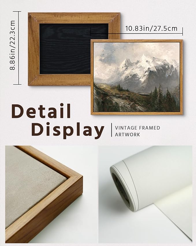 VIYYIEA Framed Canvas Wall Art Room Decor, Winter Decor, Mountain Landscape Painting Prints, Rustic Farmhouse Decorations for Bedroom Bathroom Living Room 9"x11"