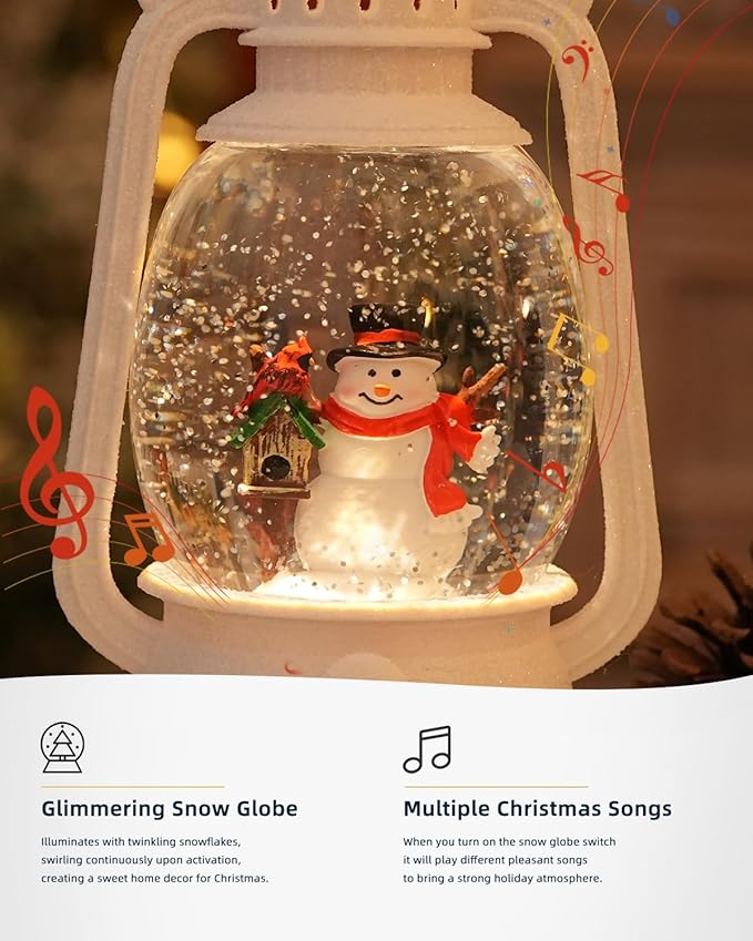 Christmas Snow Globes Snowman Musical Lighted with 6H Timer Winter Scene Cardinal Mailbox,Snowman Snow Globe Glittering for Christmas Decorations