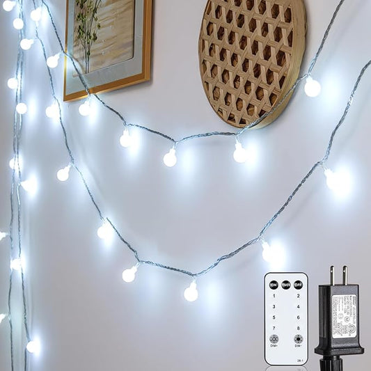 Globe String Lights 59 Ft 100 LED Fairy Lights Plug in with Remote Timer, Connectable Small Frosted Globe Christmas Lights for Bedroom Wedding Xmas Tree Indoor Outdoor Decor, Cool White