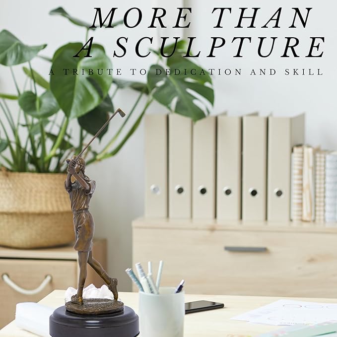 9.8" Bronze Golfer Girl Statue, Golf Figurines Bronze Statues and Sculptures Handmade Art Collectible for Home Office Decor