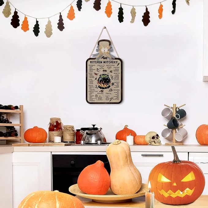 HPNIUB Witchcraft Knowledge Sign Decor,Halloween Witch Decor Kitchen Witches Herbalists Sign,Wizards Sign Meanings Plaque Vintage Wall Decor Home Party Supplies Vintage Color