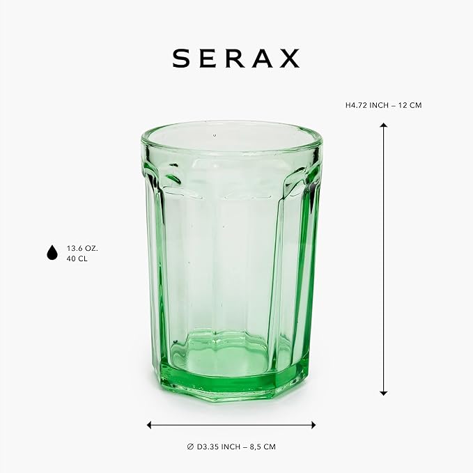 Serax Drinking Glasses Set of 4 | Fish & Fish glassware by Paola Navone | 13.5 FL oz Clear Green Water Glass Cups without Lids | Home Essentials, Kitchen Set | Suitable for Beer, Juice, Coffee