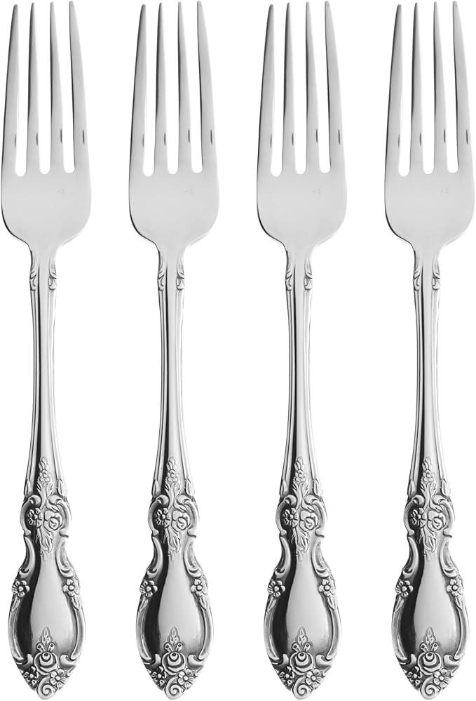 Oneida Louisiana 4-Piece Fine Dinner Forks Stainless Steel Silverware Set, 18/8 Stainless Steel Fork Set, Service For 4, Dishwasher Safe, Mirror Finish, Utensils, Flatware,Tableware (Silver, 4 Piece)