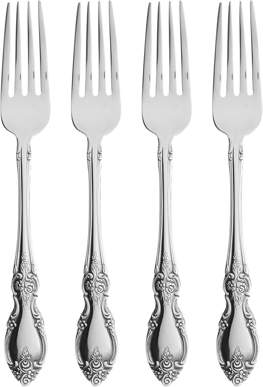Oneida Louisiana 4-Piece Fine Dinner Forks Stainless Steel Silverware Set, 18/8 Stainless Steel Fork Set, Service For 4, Dishwasher Safe, Mirror Finish, Utensils, Flatware,Tableware (Silver, 4 Piece)