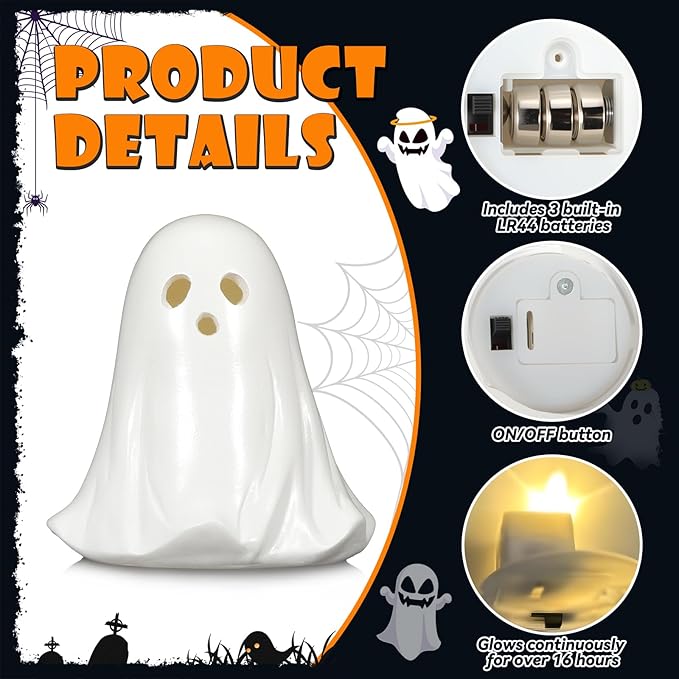 Halloween Decorations Indoor, Set of 3 Light Up Ghost Decorations, Spooky Home Decor Ghosts Figurines for Mantel Tray Shelf Table