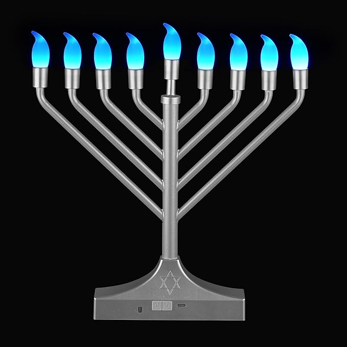 Electric Hanukkah Menorah,RGB Led Menorahs for Chanukah Decoration,Color Changing with Remote Control & Push-Button to Choose The Day and Timer Options Battery/USB Powered,Silver