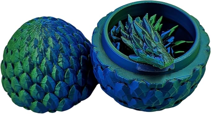 3D Printed Dragon Egg Articulating Gemstone Dragon Fidget Figurine - Vibrant Color Dragons Flexible ADHD, Autism and Anxiety Relief - Articulated Joints (Blue Green Silk)