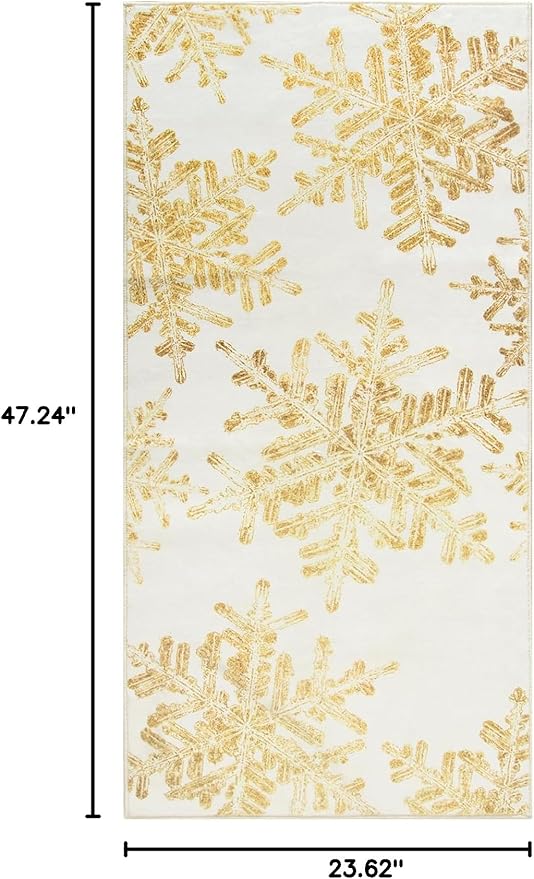 Lahome Snowflake Christmas Kitchen Rugs, 2x4 Christmas Entryway Rug Soft Non Slip Christmas Doormat Indoor, Small Rug Non-Slip Holiday Decor Washable Rugs for Bathroom Bedroom(2x4ft,Gold)