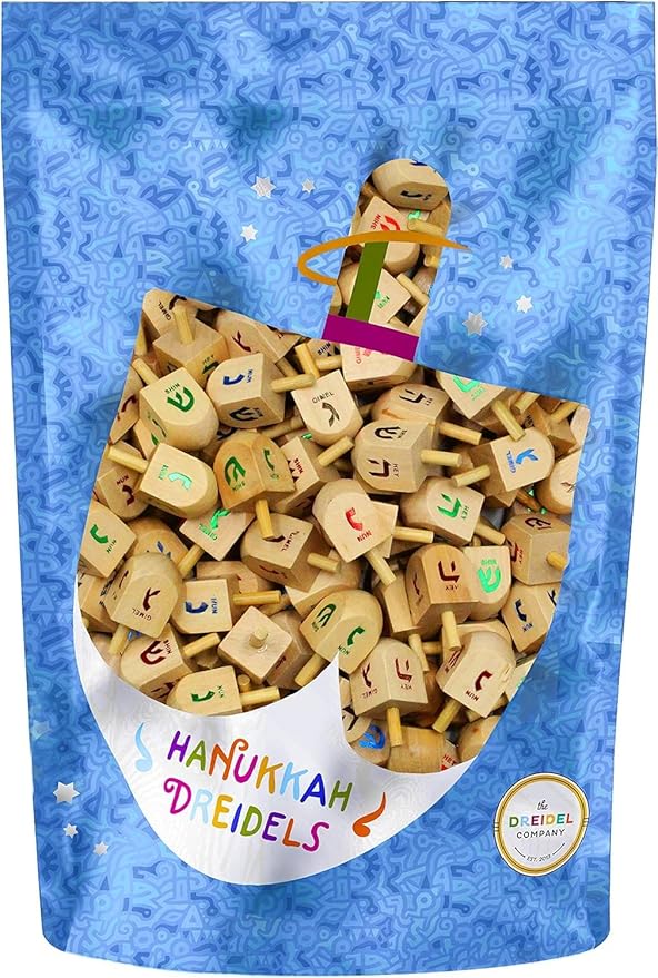 Natural Wood Dreidels Hanukkah Draydel with English Transliteration & Instruction Cards (1000-Pack)