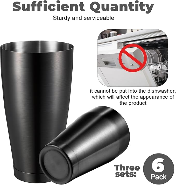 Sabary 6 Pcs Cocktail Shakers Professional Bar Shaker Boston Set Stainless Steel Martini Drink Mixer Basic Tool Weighted Shake Metal Can Cocktail Shaker Set, 18 Oz, 28 oz (Sanding Black)