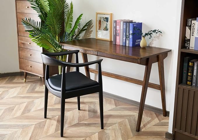 Kennedy Armchair Upholstered Dining Chair, Presidential Mid-Century Modern Accent Chair in Black