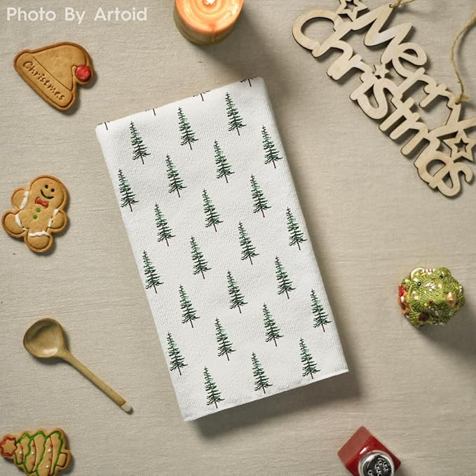 Artoid Mode Green Xmas Tree Christmas Kitchen Towels Dish Towels, 18x26 Inch Farmhouse Holiday Winter Decoration Cleaning Set of 2