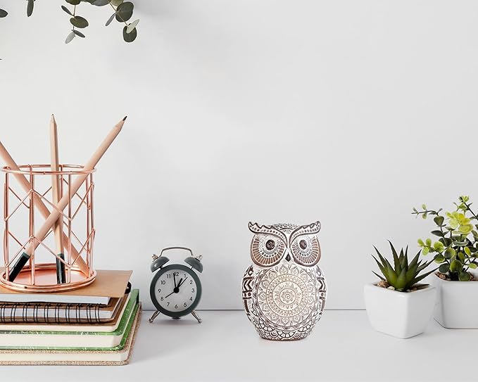 Adorable Owl Figurine for Shelf or Tray - Cute Chubby Owl Figurine Boho Decor for Shelf Desktop Cabinet Fireplace Mantel Bathroom Decor Accents (M)
