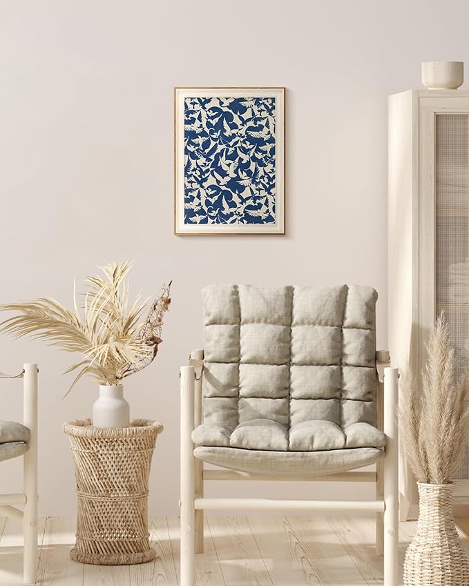 InSimSea Framed Canvas Wall Art Vintage Decor Minimalist Flying Birds Wall Decorations for Living Room Blue and White Art Print Abstract Bird Pictures Room Aesthetic Shelf Decor Bedroom Office 12x16In