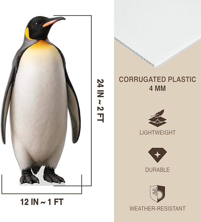 Penguin Life Size Standee - 2FT Freestanding Coroplast Cutouts | Aqua Animal Standup Photo Booths, Birthday & Halloween Decorations