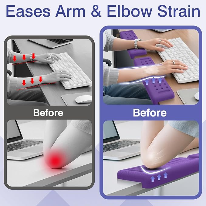 L-Shaped Desk Edge Cushion, 2 PCS Elbow Rest for Desk with Ergonomic Support, Memory Foam Elbow Pad & Arm Rest for Palm, Wrist & Forearm, Non-Slip & Separate Design, Office & Home, Purple