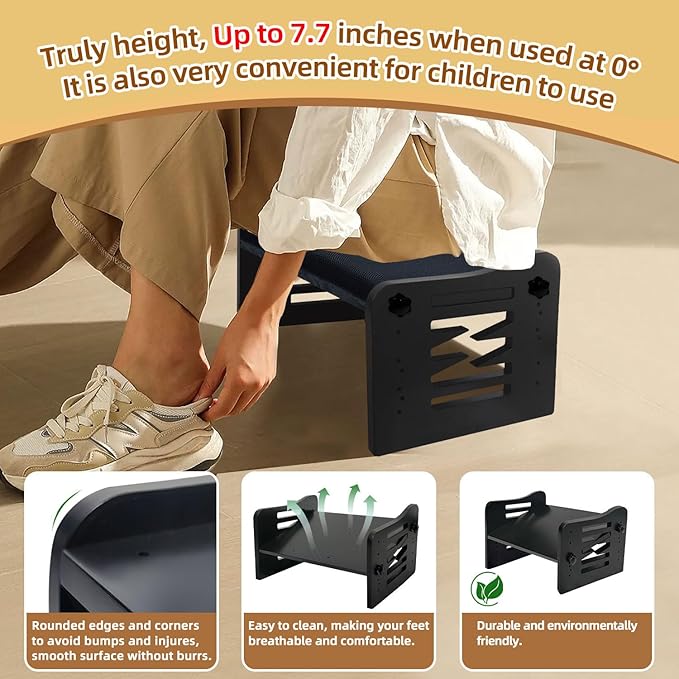 Myplace Bamboo Adjustable Under Desk Footrest with Memory Foam Pad - Ergonomic Foot Rest with 7-Level Adjust, Slanted Foot Rest Stool for Home Office Kitchen Bedroom (Black)